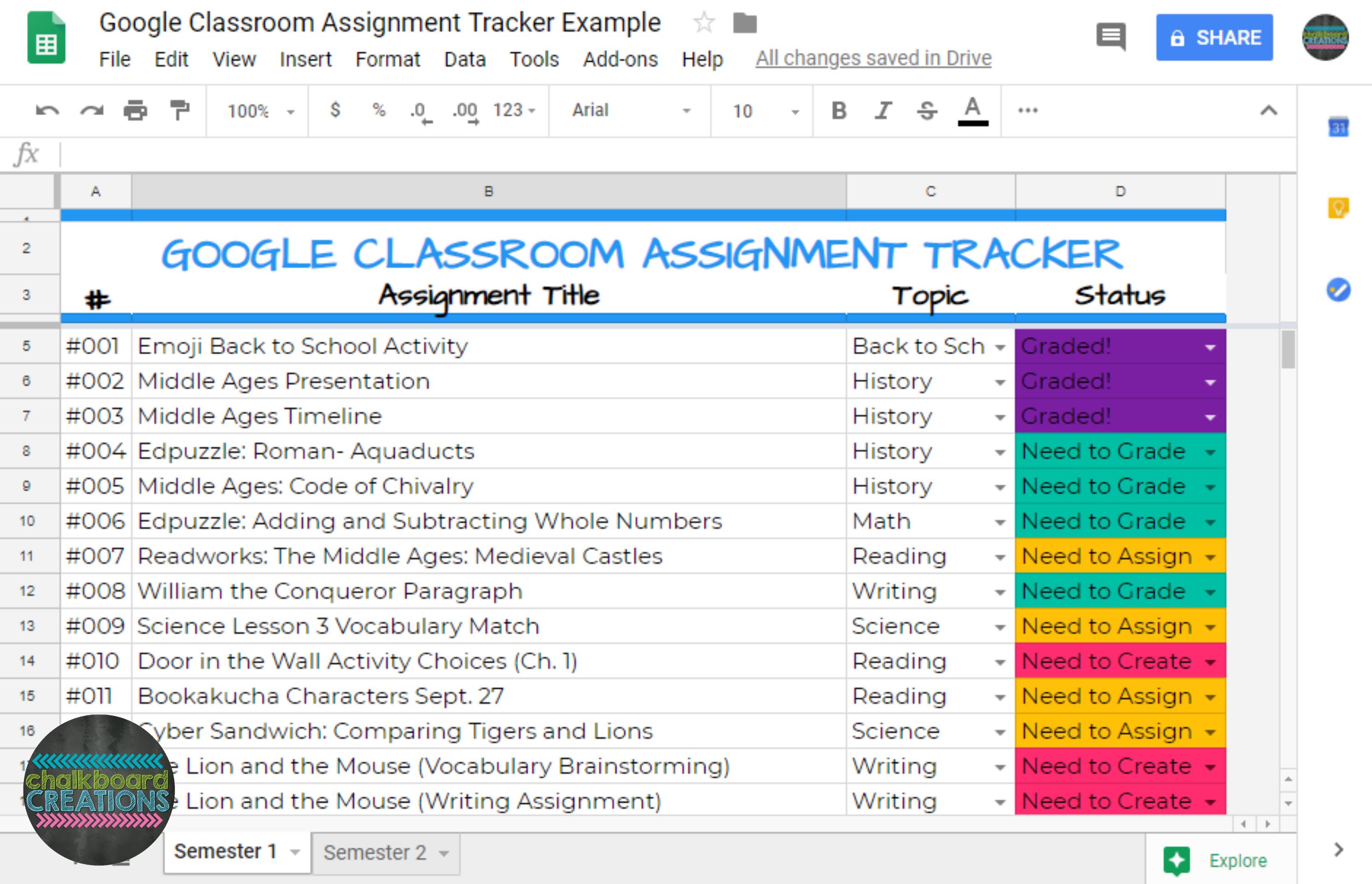 FREE Google Classroom Assignment Tracker 