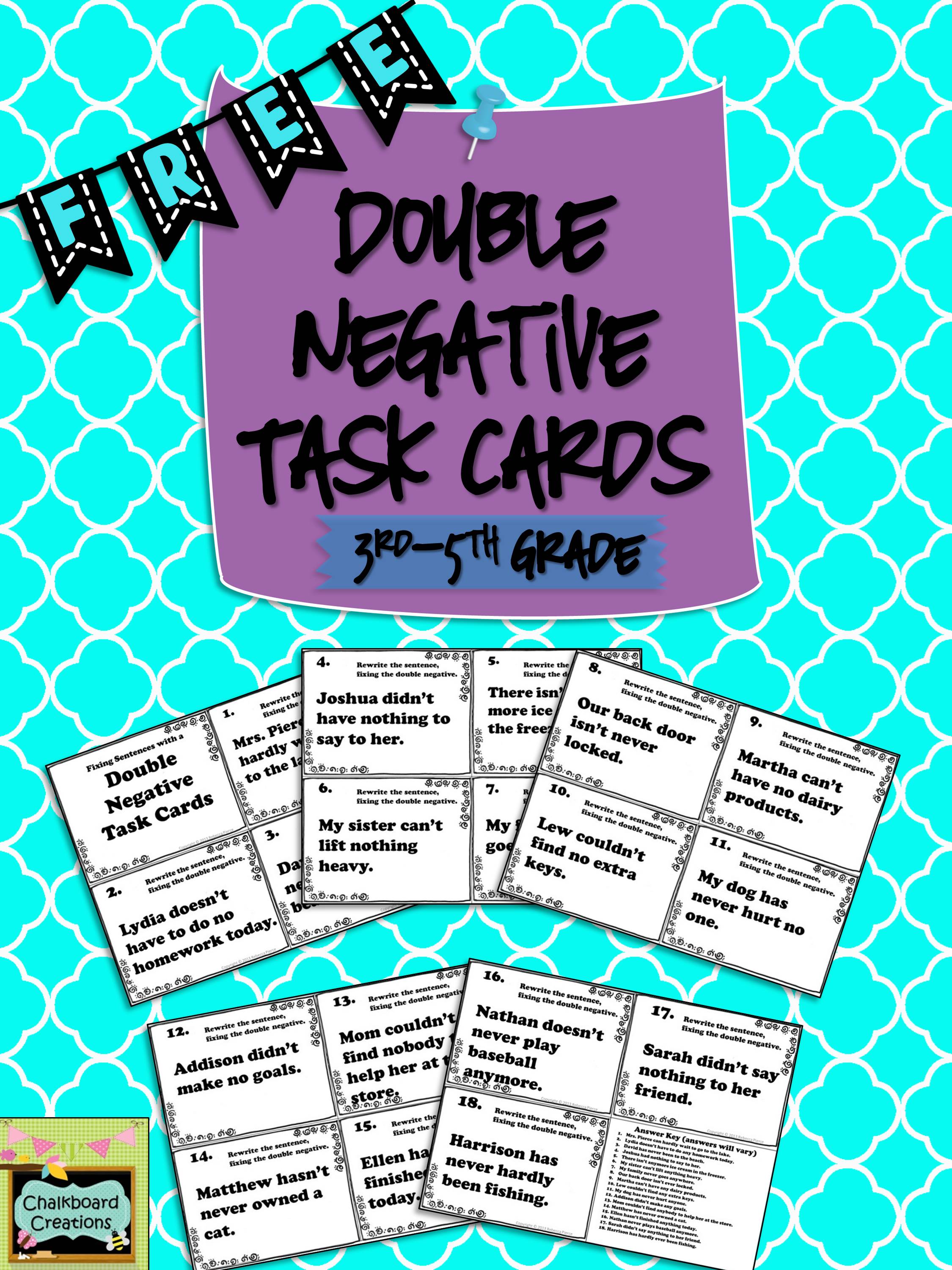 Free Double Negative Task Card Set